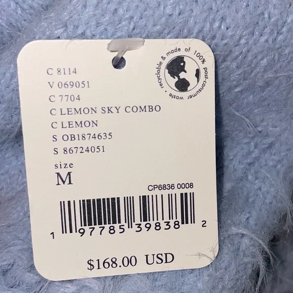 New! Free People Just Peachy Light Blue Lemon Fuzzy Eyelash Sweater 🍋 Medium NWT - Picture 12 of 12